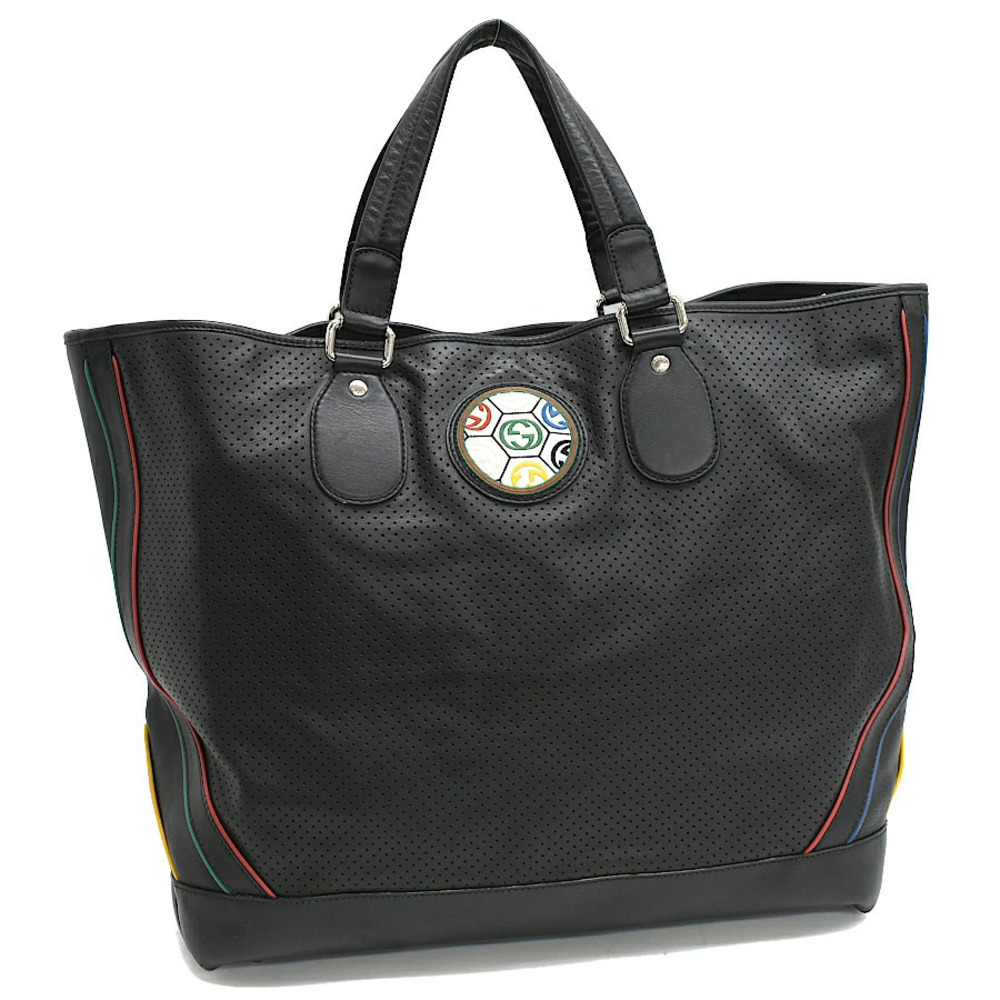 Gucci Perforated Leather Tote Bag Shoulder Black